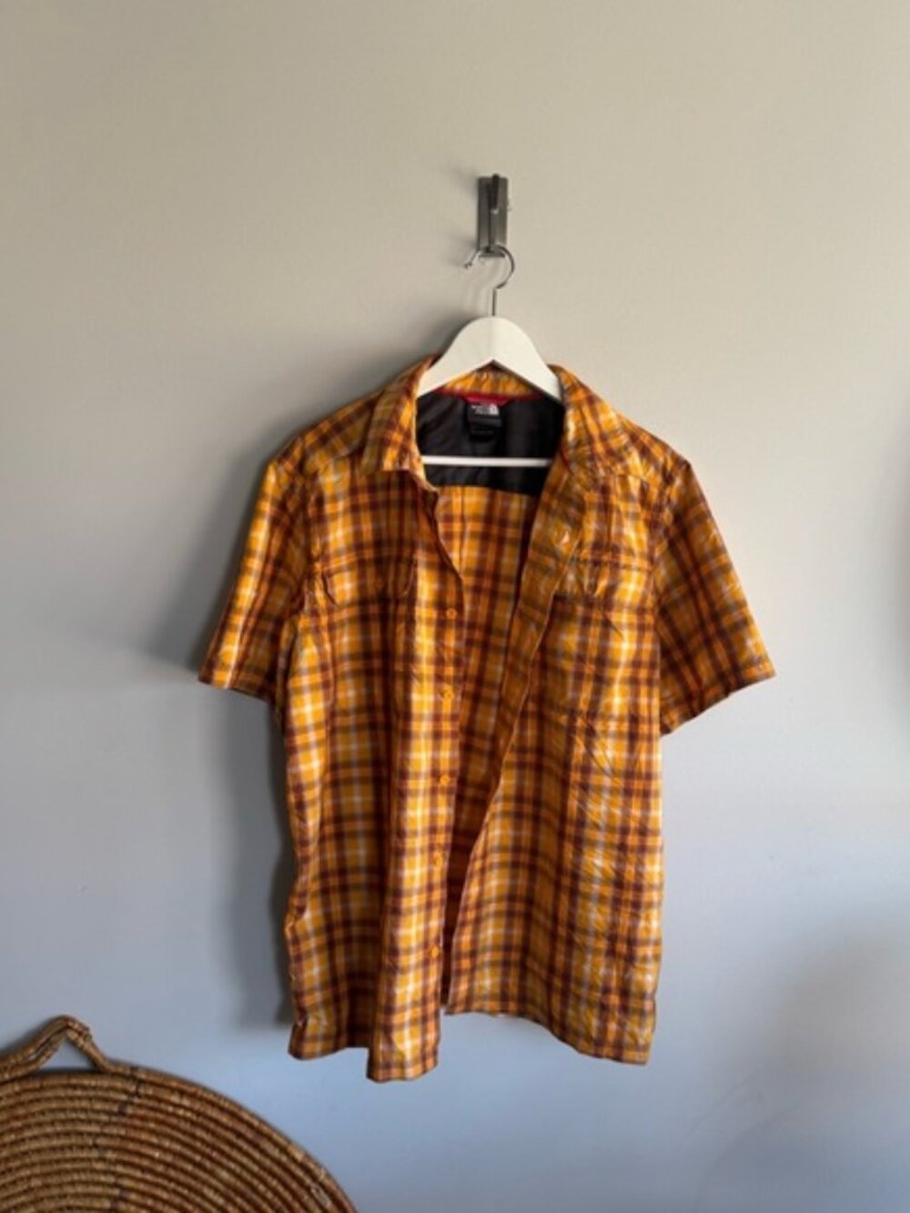 The North Face Yellow and Orange Plaid Shirt